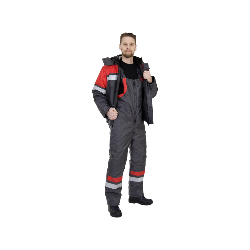 2668-4 Костюм рабочий Орбита утепленный, куртка+полукомбинезон, серый+красный — изображение 5