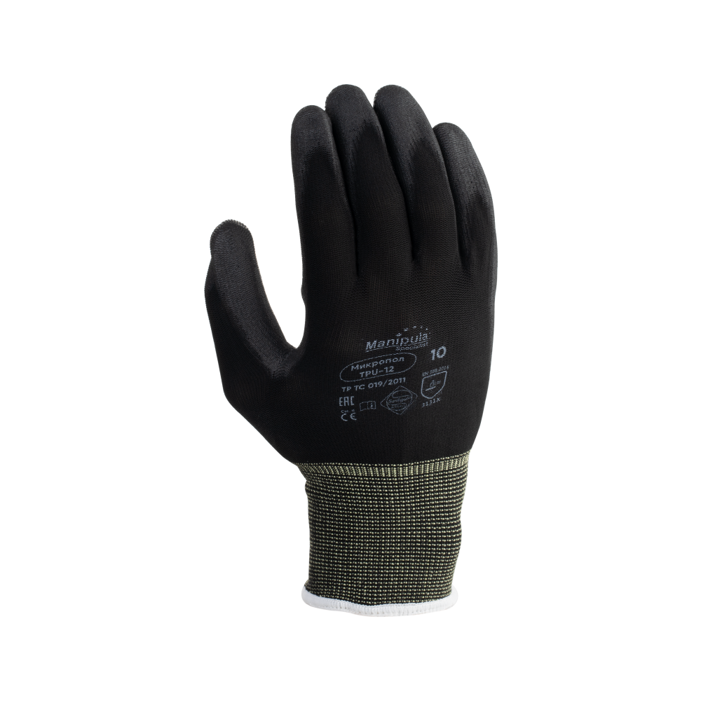 501218672-3 Перчатки нейлоновые с полиуретаном Manipula МикроПол MG-161 (TPU-12), арт.1407 черные — изображение 4