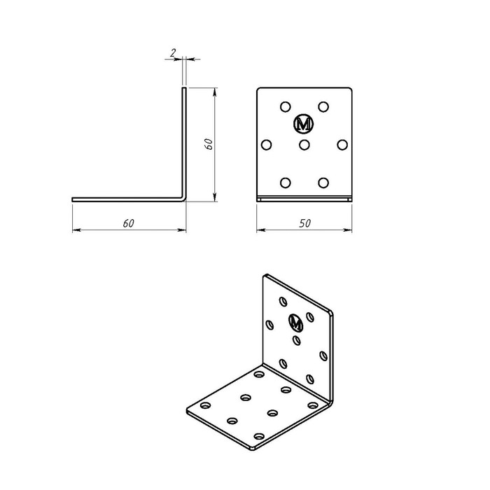 5294420-2 Уголок крепёжный ТУНДРА, 60х60х50х2 мм, цинк, в упаковке 1 шт. — изображение 3