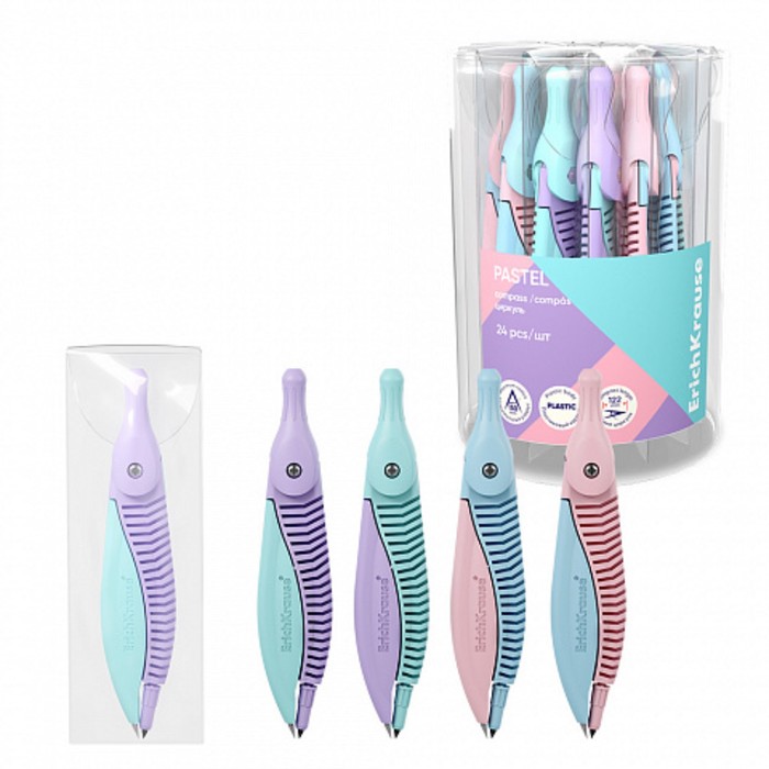Циркуль пластиковый ErichKrause &quot;Pastel&quot;, 122мм, PVC чехол, микс