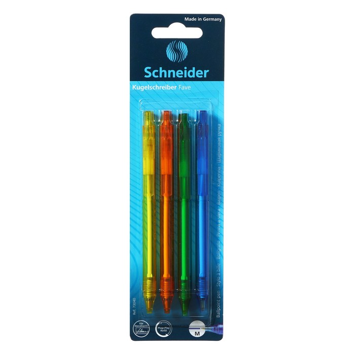 Набор автоматических шариковых ручек Schneider &quot;Fave&quot; 4шт., синие, 1,0мм, ассорти, блистер