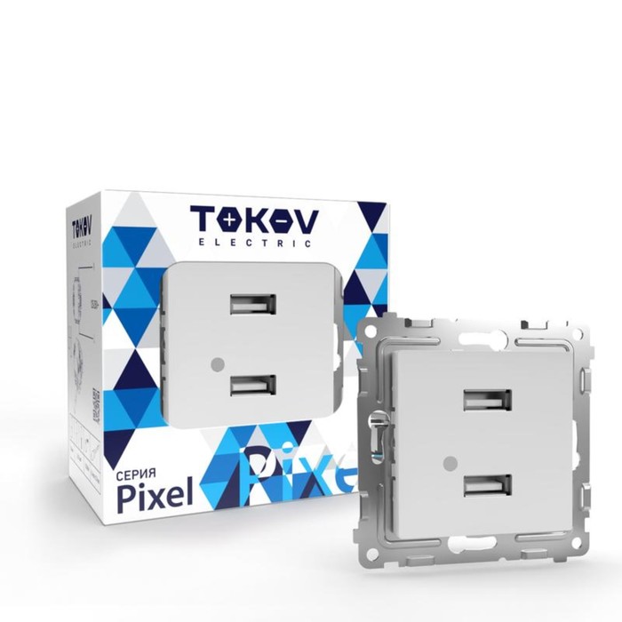 Розетка USB TOKOV ELECTRIC, Pixel, 2 места, тип A+A, 5В, 1х2.1А, 2х1.05А, белый  TKE-PX-2USB-C0