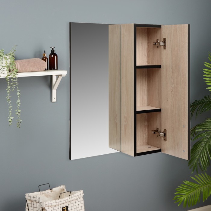 700-nw Зеркало-шкаф для ванной комнаты "Сантана 50", Дуб Сантана светлый, 50 х 70 х 16 см — изображение 2