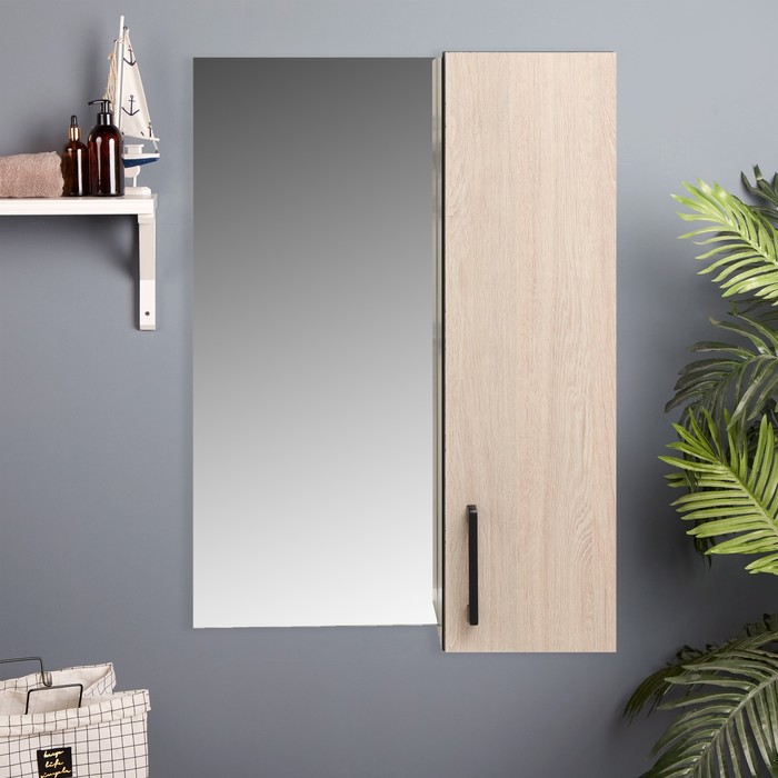 700-nw Зеркало-шкаф для ванной комнаты "Сантана 50", Дуб Сантана светлый, 50 х 70 х 16 см — изображение 3
