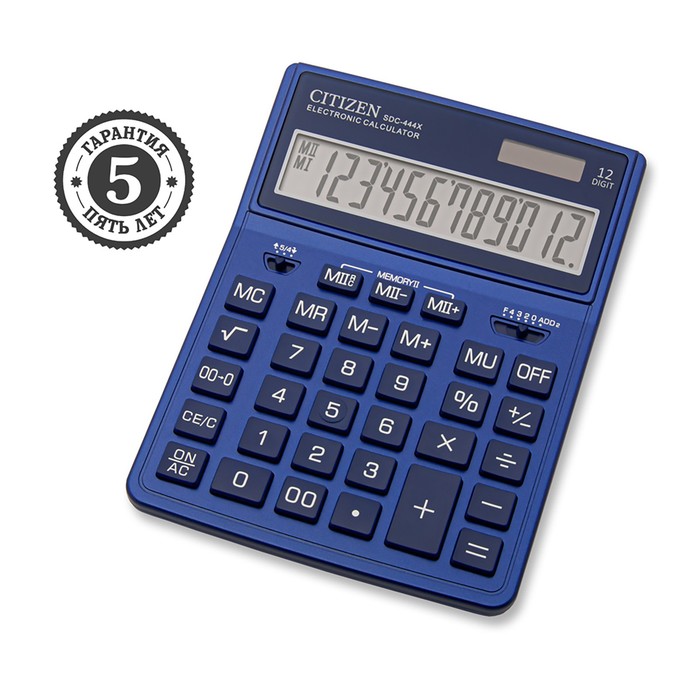 Калькулятор настольный Citizen &quot;SDC-444XRNVE&quot;, 12-разрядный, 155 х 204 х 33 мм, двойное питание, темно-синий