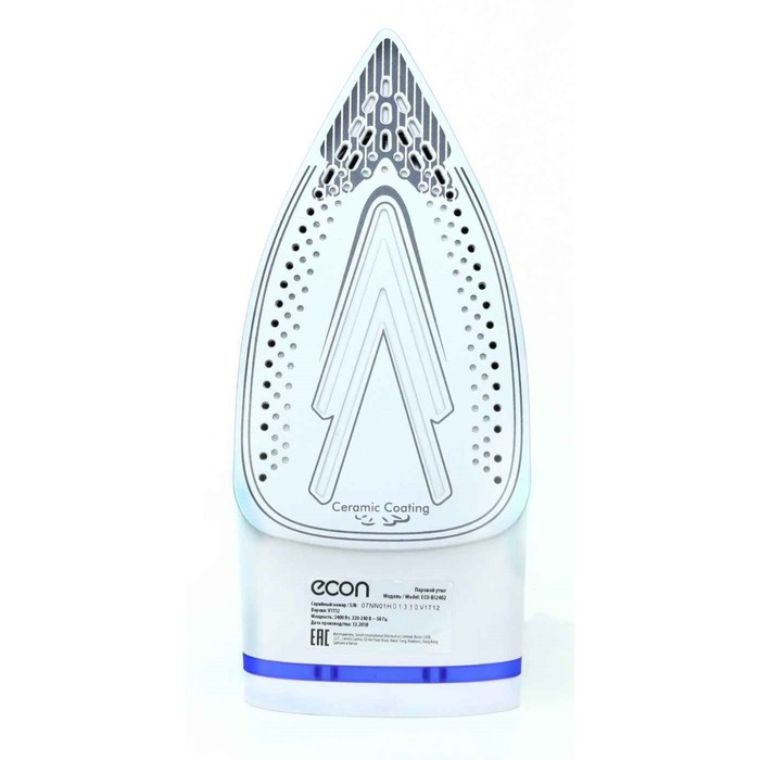 9161812-4 Утюг Econ ECO-BI2402, 2400Вт, керамическая подошва, 40 г/мин, 220 мл, цвет белый-синий — изображение 5