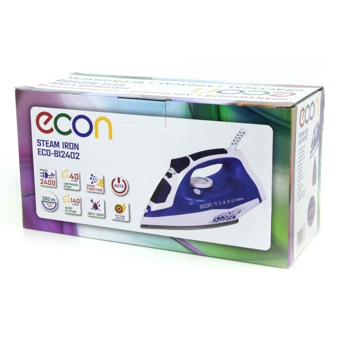 9161812-5 Утюг Econ ECO-BI2402, 2400Вт, керамическая подошва, 40 г/мин, 220 мл, цвет белый-синий — изображение 6