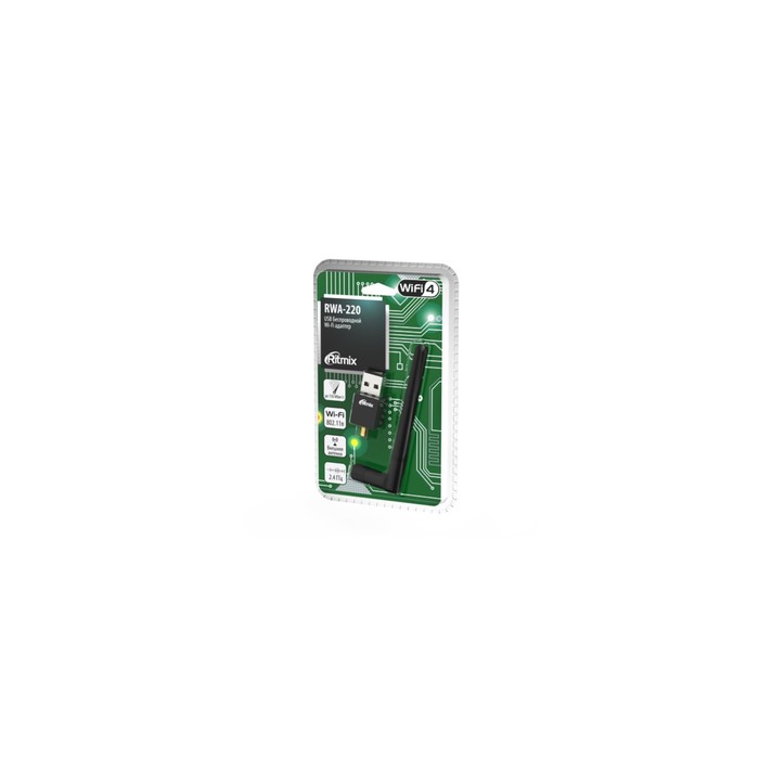 9228153-3 Адаптер W-iFi RITMIX RWA-220, с антенной, USB, 150 Мбит/с, чёрный — изображение 4