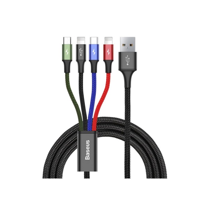 9629308-1 Кабель Baseus, 4 в 1, microUSB/2 Lightning/Type-C, 3.5 A, 1.2  м, чёрный — изображение 2
