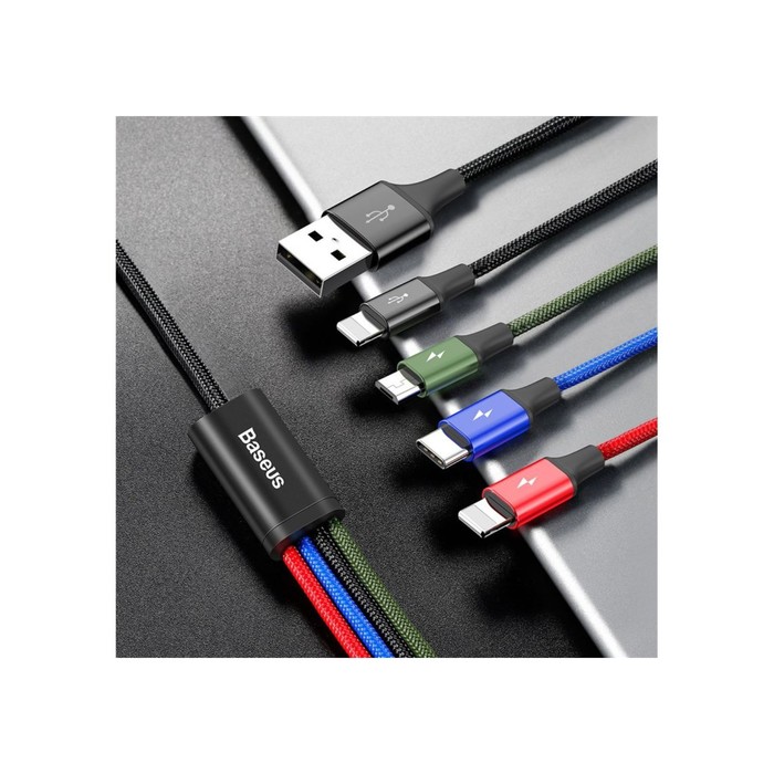 9629308-2 Кабель Baseus, 4 в 1, microUSB/2 Lightning/Type-C, 3.5 A, 1.2  м, чёрный — изображение 3