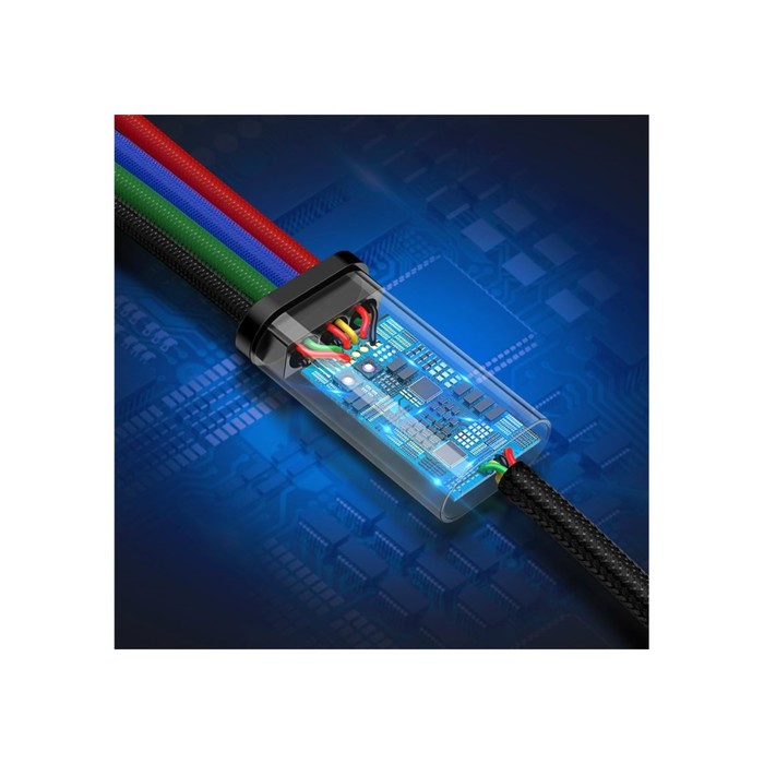 9629308-4 Кабель Baseus, 4 в 1, microUSB/2 Lightning/Type-C, 3.5 A, 1.2  м, чёрный — изображение 5