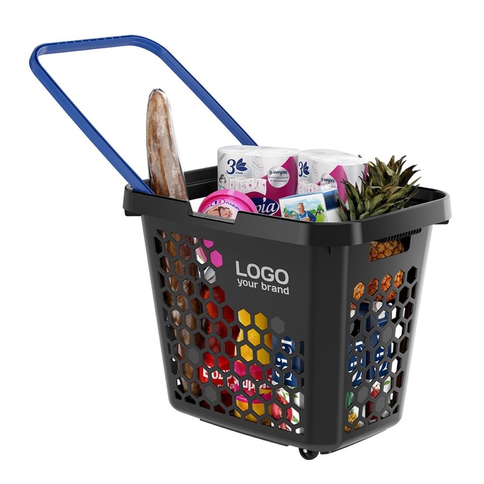 9687837-1 Корзина-тележка пластиковая 80 л, с 1 пластиковой ручкой, цвет чёрный, ручка синяя — изображение 2