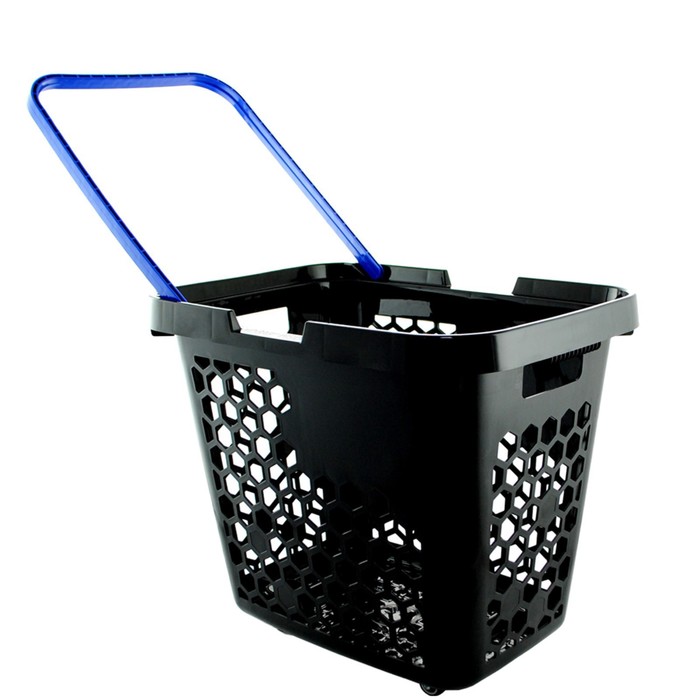 9687837-2 Корзина-тележка пластиковая 80 л, с 1 пластиковой ручкой, цвет чёрный, ручка синяя — изображение 3