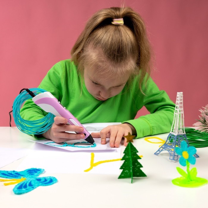 9729771-5 3D ручка Luazon, дисплей, работа с пластиком ABS и PLA, пластик в комплекте, розовая — изображение 6