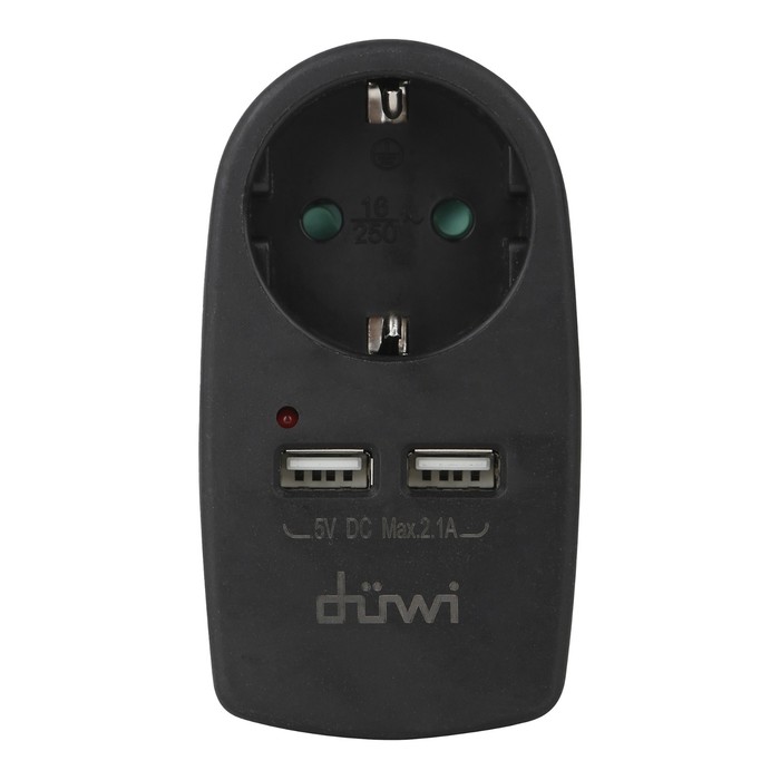 adapter-1-gnezdo-2-usb-porta-na-evro-vilku-sz-16a-230v-3680vt-ip20-chernyj-27419-3-9905258-1 Адаптер 1 гнездо + 2 USB порта, на евро вилку, с/з, 16A, 230В, 3680Вт, IP20, черный, 27419 3 — изображение 2