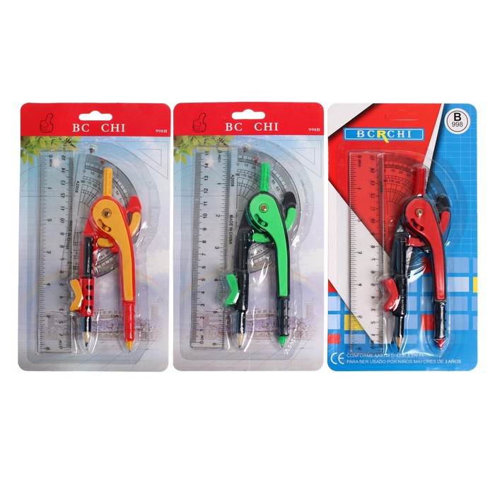 cirkul-plastikovyj-145-mm-s-karandashom-linejkoj-15-sm-transportirom-miks-673960-2 Циркуль пластиковый 145 мм с карандашом, линейкой 15 см, транспортиром, МИКС — изображение 3