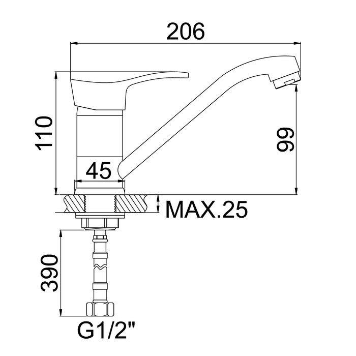 cmesitel-dlja-kuhni-accoona-a4261-odnorychazhnyj-s-gajkoj-silumin-hrom-3114294-4 Cмеситель для кухни Accoona A4261, однорычажный, с гайкой, силумин, хром — изображение 5
