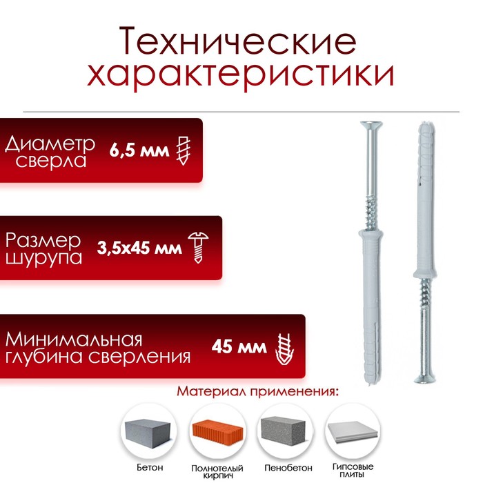 djubel-gvozd-ampquottundraampquot-raspornyj-nejlonovyj-gribovidnaja-manzheta-6h40-mm-100-sht-9501125-1 Дюбель-гвоздь "ТУНДРА", распорный, нейлоновый, грибовидная манжета, 6х40 мм, 100 шт — изображение 2