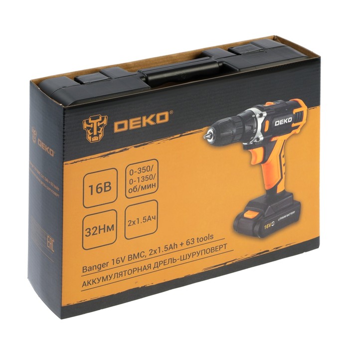 drel-shurupovert-deko-banger-16v-16-v-2h1.5-ach-kejs-nabor-instrumentov-63-predmeta-10533831-12 Дрель-шуруповерт DEKO Banger 16V, 16 В, 2х1.5 Ач, кейс + набор инструментов 63 предмета — изображение 13