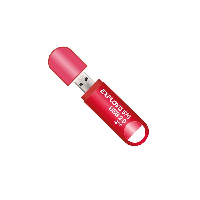Флешка Exployd 570, 4 Гб, USB2.0, чт до 15 Мб/с, зап до 8 Мб/с, красная