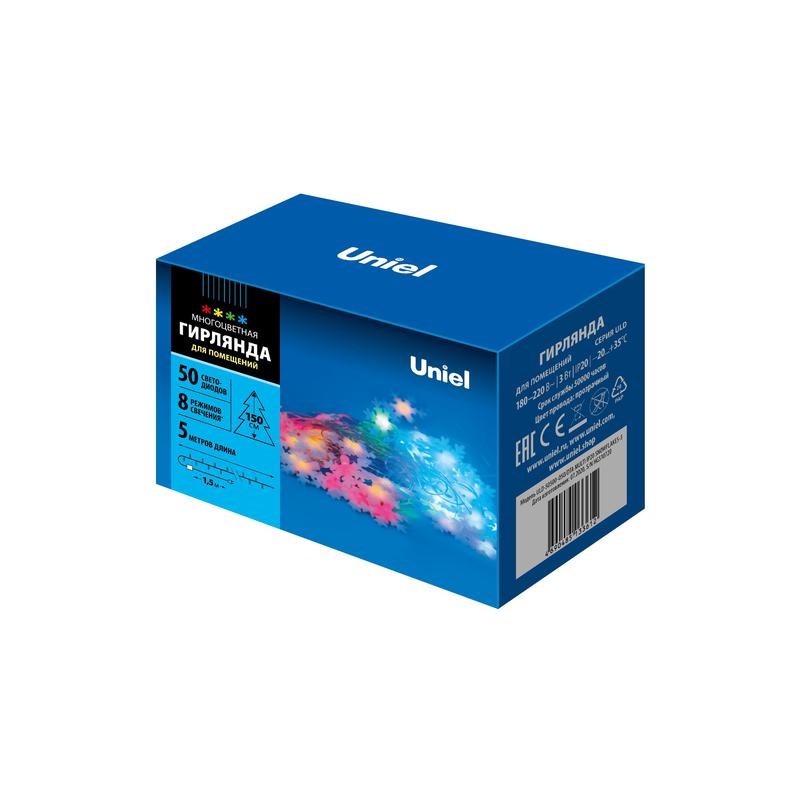 Гирлянда LED &quot;Снежинки-3&quot; ULD-S0500-050/DTA MULTI IP20 SNOWFLAKES-3 5м 50 диодов разноцвет. свет провод прозр. Uniel UL-00007195