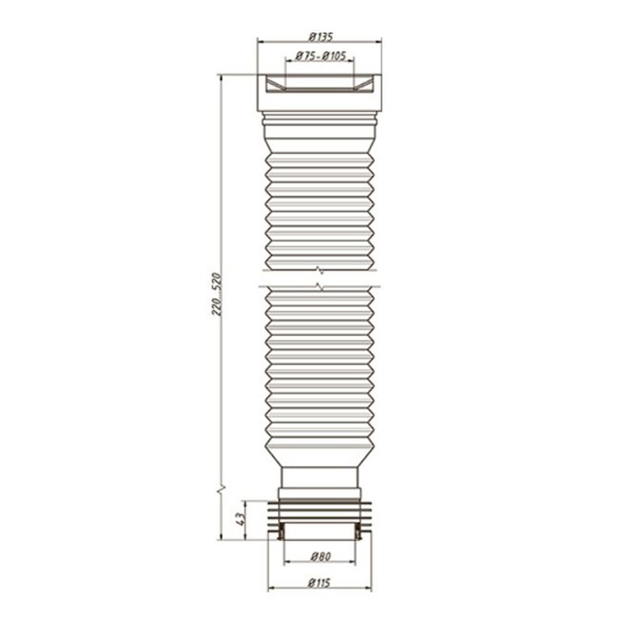 gofra-dlja-unitaza-orio-s-990r-d75-105-x-100-100-mm-l220-520-mm-10424696-3 Гофра для унитаза ORIO С-990Р, d=75-105 x 100-100 мм, L=220-520 мм — изображение 4