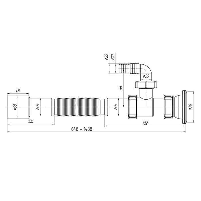 gofrosifon-ampquotani-plastampquot-g118-1-12ampquot-h-40-mm-udlinennyj-s-otvodom-l-648-1488-mm-4631389-2 Гофросифон "АНИ Пласт" G118, 1 1/2" х 40 мм, удлиненный с отводом, L= 648-1488 мм — изображение 3