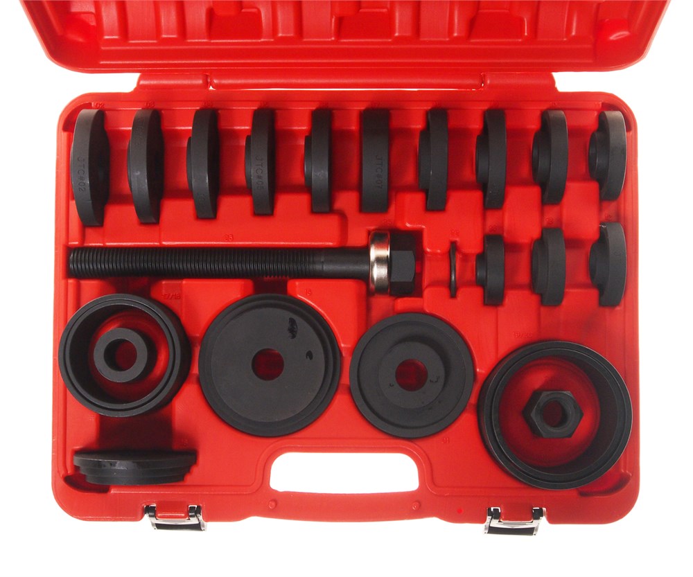 jtc-1001a-1 JTC-1001A - Набор съемников подшипников передних ступиц 25 предметов JTC - Комплектация
Оправка – 16 шт.
Опорные цилиндры – 4 шт.
Силовой винт с шайбой и гайками.
Описание
Набор предназначен для снятия и установки подшипников передних ступиц. — изображение 2