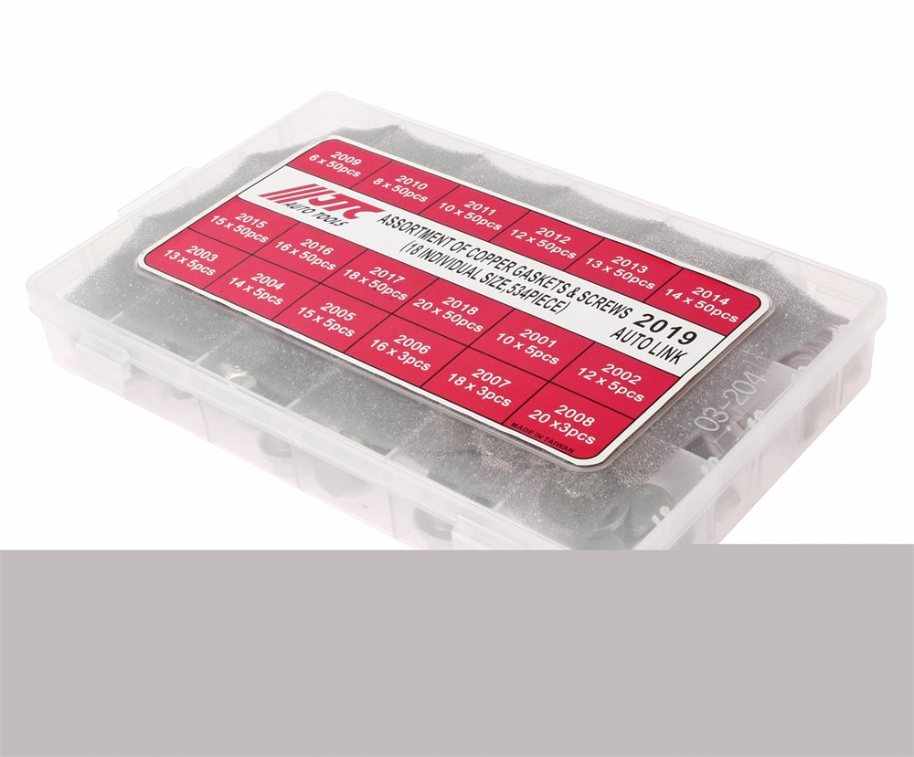 jtc-2019-2 JTC-2019 - Шайба медная и пробка поддона картера (в боксе) 534шт. JTC - Описание
В комплекте:
	
		Заглушки: 10 мм.х5 шт.; 12 мм.х5 шт.; 13 мм.х5 шт.; 14 мм.х5 шт.; 15 мм.х5 шт.; 16 мм.х3 шт.; 18 мм.х3 шт.; 20 мм.х3 шт.
		Шайбы: 6 мм.х50 шт.; 8 мм.х5 — изображение 3