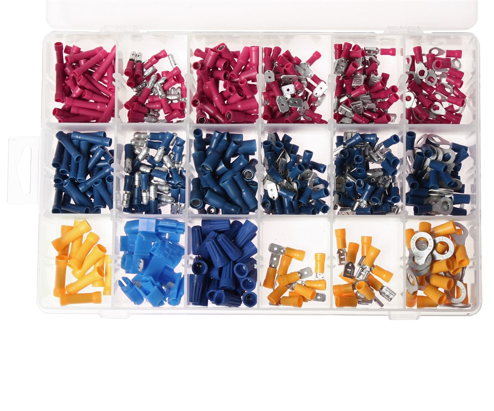 jtc-2027-1 JTC-2027 - Набор клемм автомобильных изолированных 18 типоразмеров 530шт. в боксе JTC - Клемма электропроводки изолированная 18 типоразмеров набор 530шт. JTC
Описание
В комплекте:
	
		Штекерные плоские: AWG22-18 красных - 30 шт.; AWG16-14 синий - — изображение 2