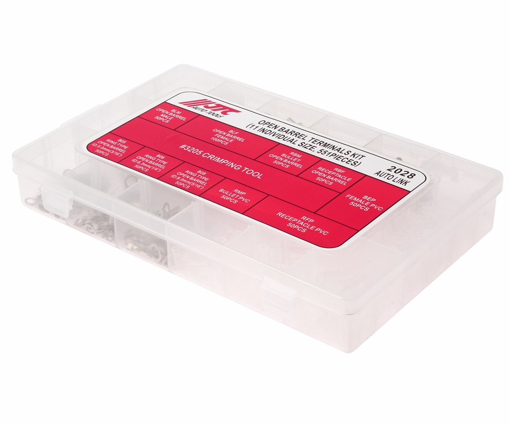 jtc-2028-2 JTC-2028 - Набор клемм автомобильных неизолированных 11 типоразмеров 551шт. в боксеJTC - Клемма электропроводки изолированная 11 типоразмеров набор 551шт. JTC
Описание
В комплекте:
	
		Клеммы неизолированные: "штекер" - 50 шт.; "гнездо" - 100 шт. — изображение 3