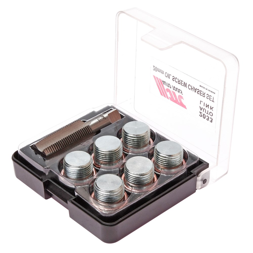 jtc-2033-1 JTC-2033 - Набор для ремонта маслосливных отверстий 20мм в боксе JTC -  
  Применяется для ремонта поврежденной или сорванной резьбы маслосливных отверстий двигателя размером 18 мм.
  Для восстановления резьбы используется метчик 20 мм.
  Затем ввинчив — изображение 2