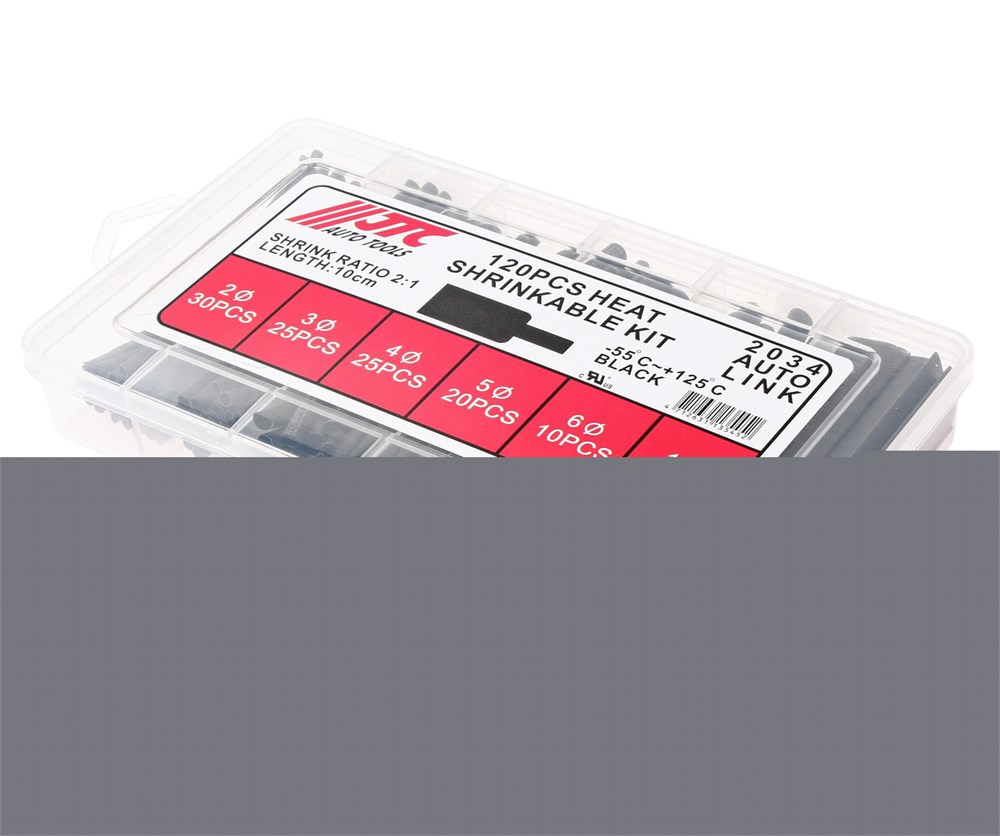 jtc-2034-2 JTC-2034 - Трубка термоусадочная d=2,3,4,5,6,10мм, длина 100мм, 120шт. набор JTC - 
	Рабочая температура: -55°С – 125°С.
	Минимальная температура усадки: 70°С.
	Коэффициент термоусадки: 2:1.
Материал: полиолефин;
	Материал соответст — изображение 3