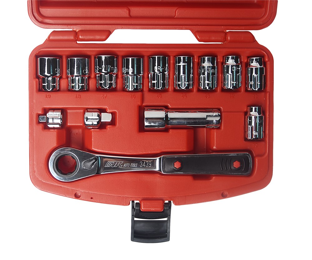 jtc-3439-1 JTC-3439 - Набор головок со сквозным отверстием 10-19мм 14 предметов в кейсе JTC - Набор головок со сквозным отверстием JTC
Описание
В комплекте:
	
		10 ед. головок: 10, 11, 12, 13, 14, 15, 16, 17, 18, 19 мм.
		2 ед. адаптеры под ключ 3/8", 1/4Dr — изображение 2