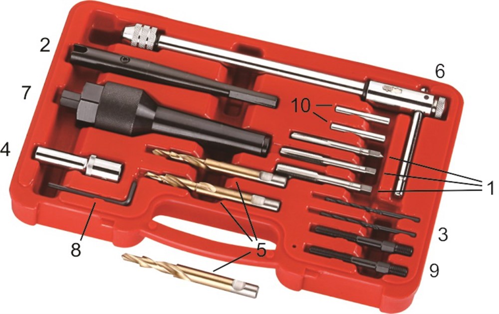 jtc-4054-3 JTC-4054 - Набор инструментов для демонтажа свечей накаливания 16 предметов в кейсе JTC - Комплектация
Метчики: М8х1.0; 1/4NF28; М10х1 — 3 шт.;
Буровая установка (цилиндр для удержания сверла) — 1 шт.;
Сверла: Ø3.5 — 2 шт.;
Адаптер для откруч — изображение 4