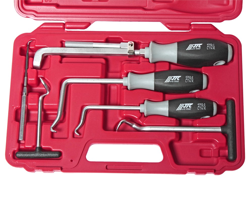 jtc-4062-1 JTC-4062 - Набор съемников сальников и шлангов 6 предметов в кейсе JTC - 
  Специально предназначен для снятия сальников, уплотнительных колец и шлангов. 
  В комплект входят приспособления различной длины и формы для выполнения разных видов работ. — изображение 2