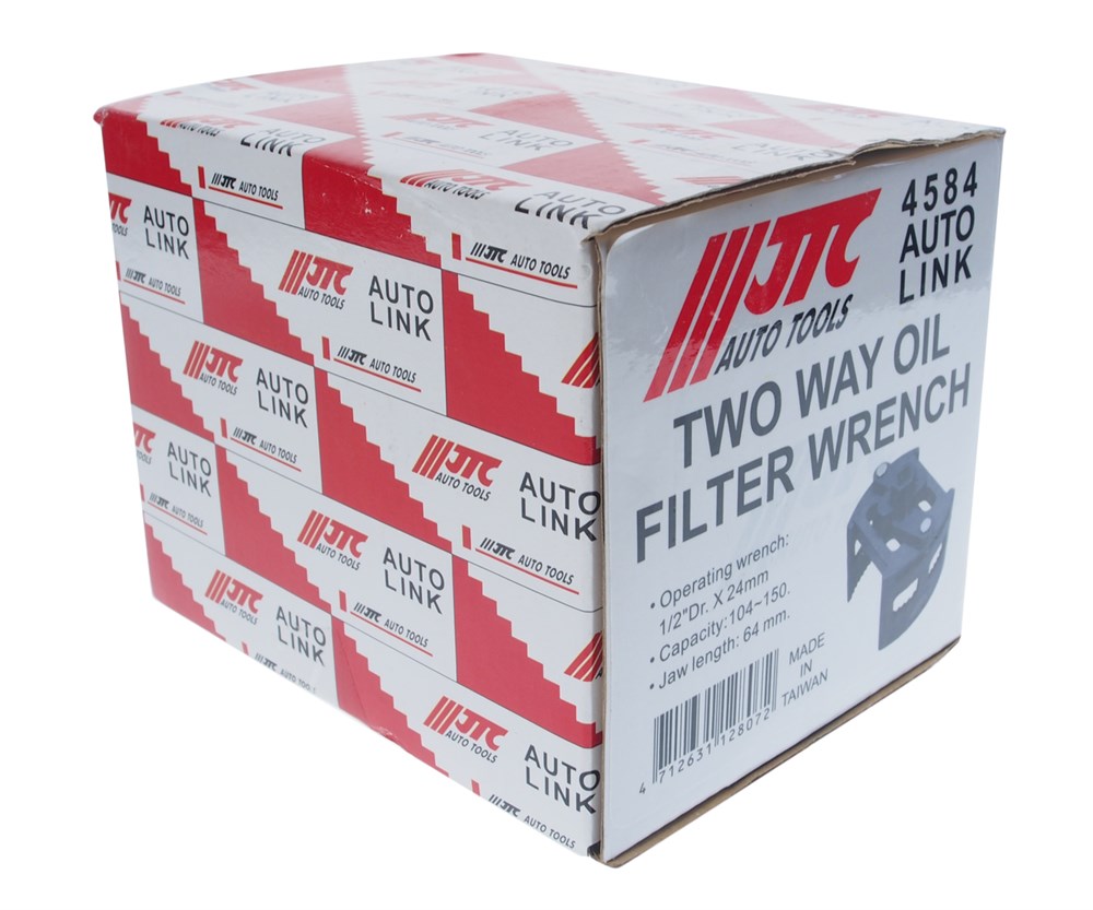 jtc-4584-1 JTC-4584 - Съемник фильтров масляных 1/2" 24мм (d=104-150) 2-х позиционный JTC - 
Особая рифленая конструкция способствует крепкому захвату масляного фильтра.
Универсальный дизайн для масляных фильтров различных типов.
Специальная пружина в конструкции — изображение 2