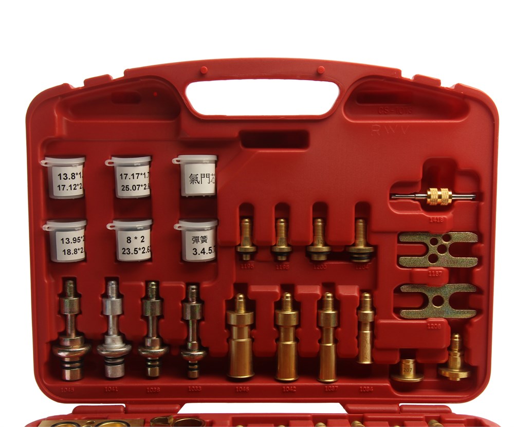 jtc-4707-1 JTC-4707 - Набор адаптеров для тестирования автокондиционера (европейские и американские автомоб.) в кейсе JTC - 
	В набор входят различные адаптеры для тестирования системы кондиционирования на предмет утечек.
	Предназначен для проверки расширительного — изображение 2