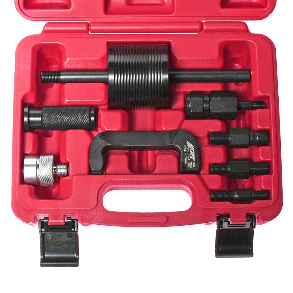 jtc-4718a-1 JTC-4718A - Съемник форсунок дизельных (MERCEDES CDI 611,612,613) JTC -  
Предназначен для снятия прикипевших форсунок на двигателях с системой впрыска топлива Common Rail без необходимости снятия головки блока цилиндров. 
В комплект входит ударный съем — изображение 2