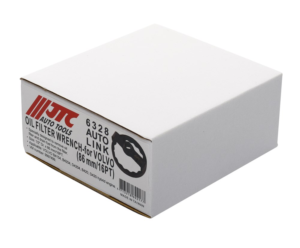 jtc-6328-2 JTC-6328 - Съемник фильтров масляных 1/2" (VOLVO B4154, B4204, D4204, B420, D420) ключ 86мм JTC - 
Предназначен для снятия масляного фильтра и слива топлива;
Размер: 1/2" Dr. ? 86 мм / 16PT;
Применение: двигатели VOLVO B4154, B4204, D4204, B420, D420 Hybr — изображение 3