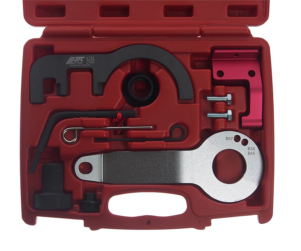 jtc-6796-1 JTC-6796 - Набор инструментов для установки и регулировки фаз ГРМ диз. двигателей (BMW B37,B47,B57) JTC - 
Служит для установки и снятия ГРМ и регулировки фаз ГРМ.
Применение: BMW B37/ B47/ B57.
Оригинальный номер BM: 118760, 116480, 2365488, 2288380, 244 — изображение 2