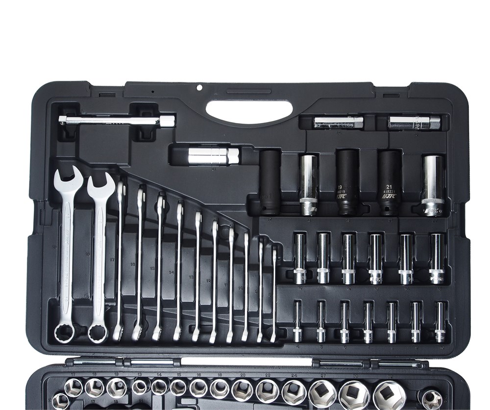 jtc-h216c-b72-2 JTC-H216C-B72 - Набор инструментов 216 предметов слесарно-монтажный 1/4",3/8",1/2" 6-ти гранных в кейсе JTC - Комплектация:
1/4"
6-гранные головки (13 предметов): 4, 4.5, 5, 5.5, 6, 7, 8, 9, 10, 11, 12, 13, 14 мм
6-гранные глубокие головки (7 пре — изображение 3