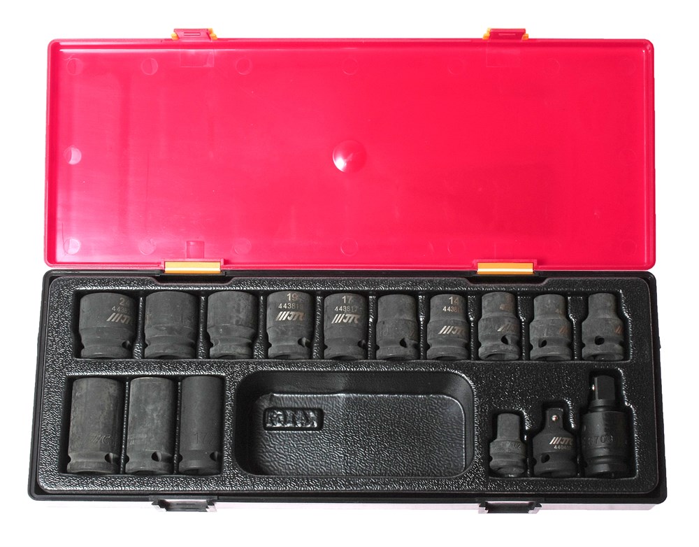 jtc-k4161-1 JTC-K4161 - Набор головок торцевых 1/2" 6-ти гранных 10-24мм ударных 16 предметов в кейсе JTC -  
  В комплекте:
 
  
   
    Артикулы JTC-443810-24: 1/2" DR.6PT ударная головка: 10 мм., 12 мм., 13 мм., 14 мм., 15 мм., 17 мм., 19 мм., 21 мм., 22 — изображение 2