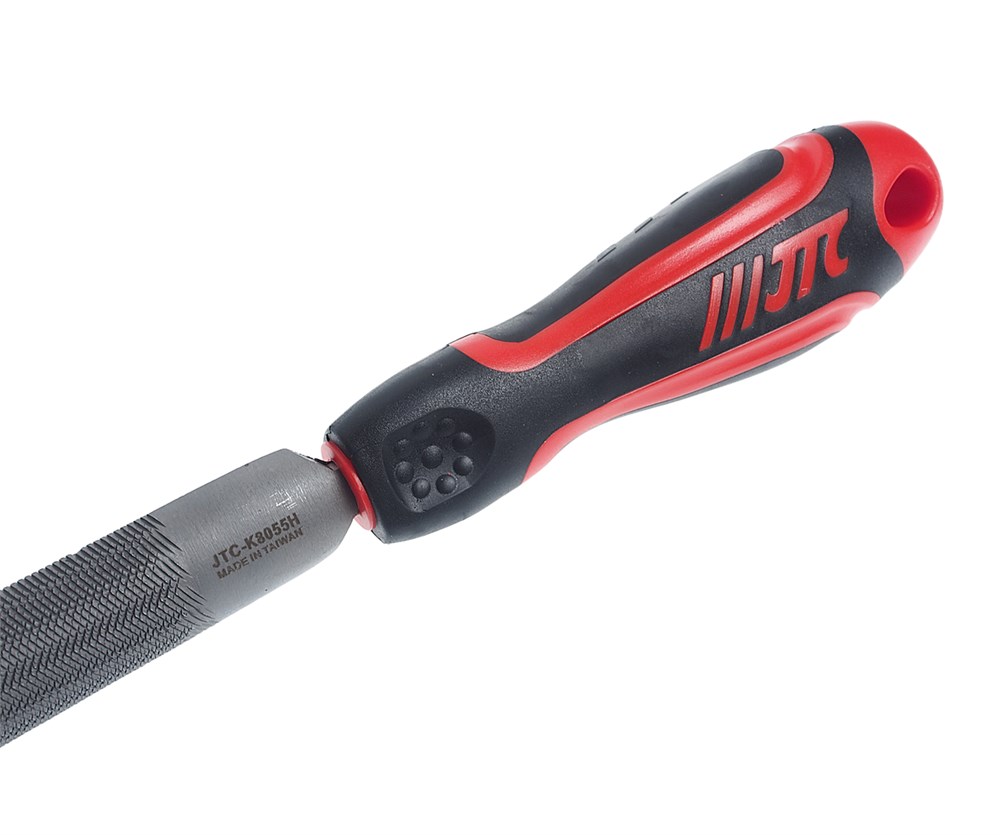 jtc-k8055h-2 JTC-K8055H - Напильник полукруглый 200мм №2 60 HRC JTC - Полукруглый напильник JTC-K8055H с  грубыми зубьями имеет длину в 200 мм и прорезиненную анатомическую рукоятку с отверстием для подвешивания инструмента. — изображение 3