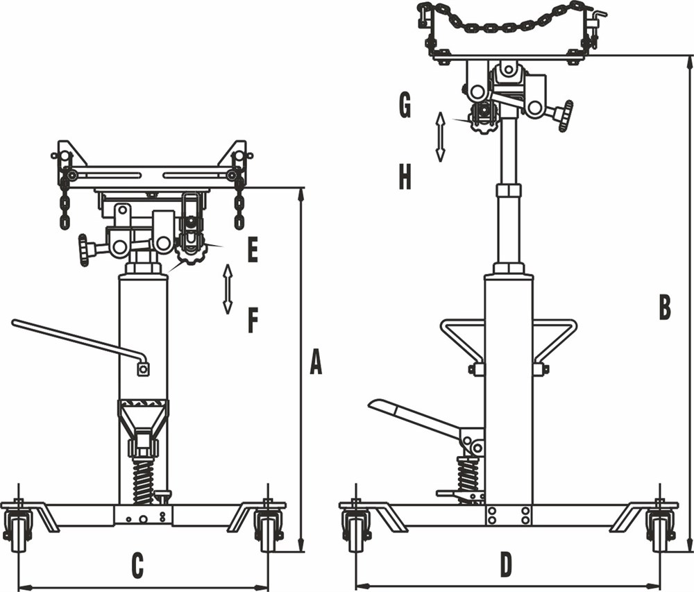 jtc-tj490-3 JTC-TJ490 - Стойка трансмиссионная гидравлическая 0.5т телескопическая JTC - Стойка трансмиссионная телескопическая JTC
Описание
	Стойка оснащена универсальным суппортом с регулируемыми угловыми кронштейнами и предохранительными цепями.
	Хромирован — изображение 4
