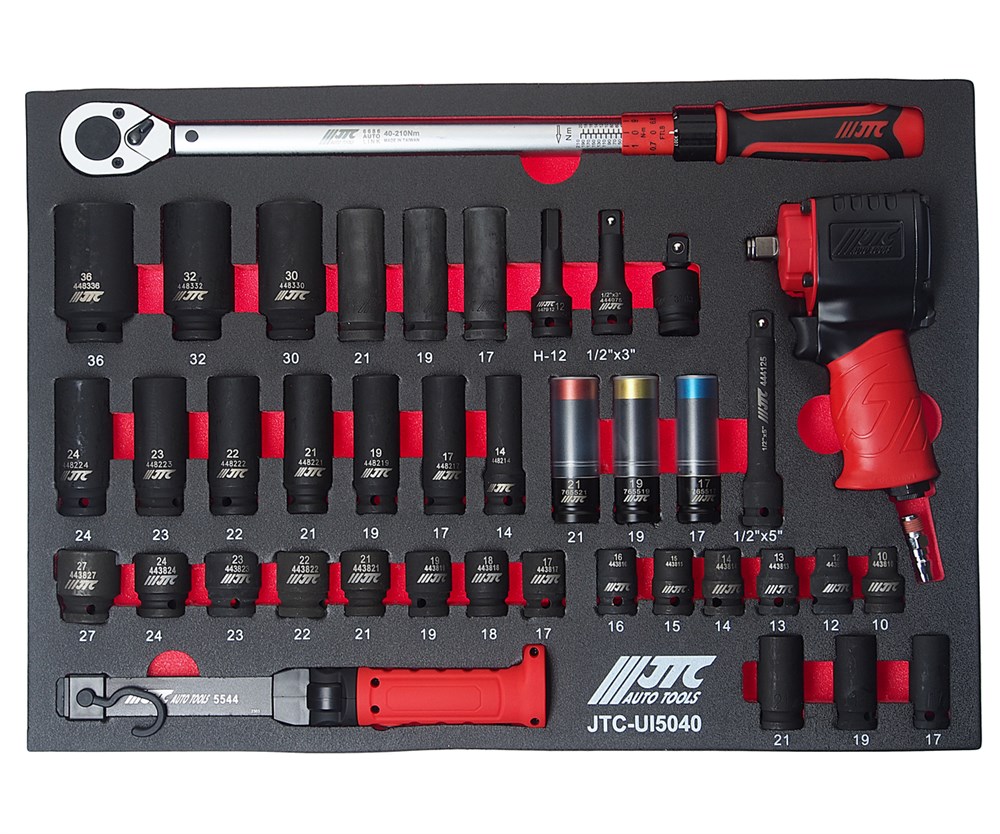 jtc-ui5040-1 JTC-UI5040 - Набор инструментов 40 предметов слесарно-монтажный в ложементе JTC - Состав набора (40 деталей):
JTC-7656 1/2"  гайковерт пневматический ударный (949 N*m.)
JTC-6686 1/2" КЛЮЧ ДИНАМОМЕТРИЧЕСКИЙ 1/2" 40-210НМ 531ММ ДВУХСТОРОННЕГО ДЕЙСТВИЯ — изображение 2