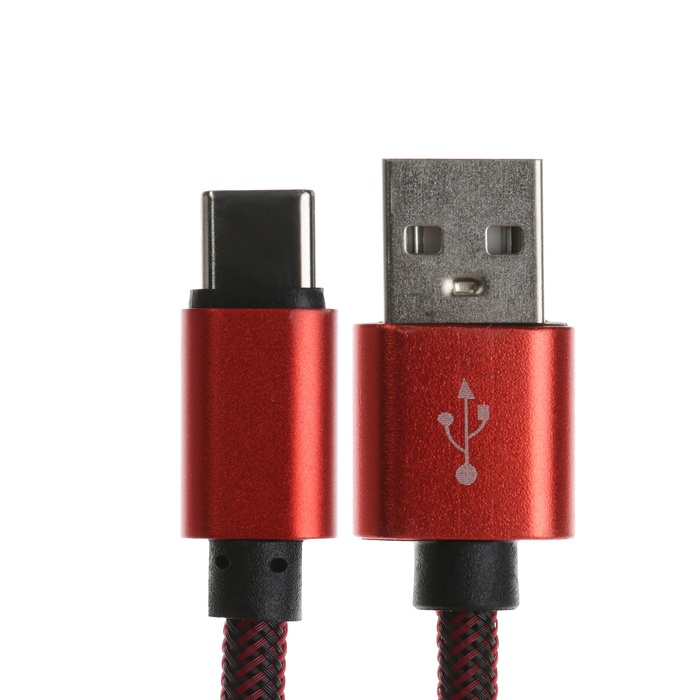 kabel-type-c-usb-2.1-a-opljotka-nejlon-1-metr-krasnyj-9940282-1 Кабель Type- C - USB, 2.1 А, оплётка нейлон, 1 метр, красный — изображение 2