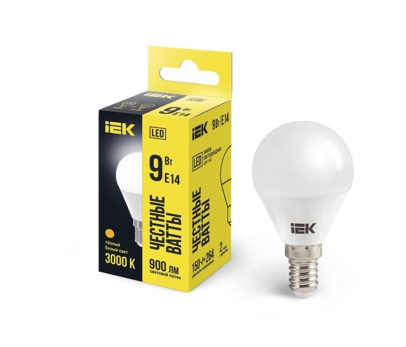 Лампа светодиодная ECO G45 9Вт шар 3000К E14 230В IEK LLE-G45-9-230-30-E14