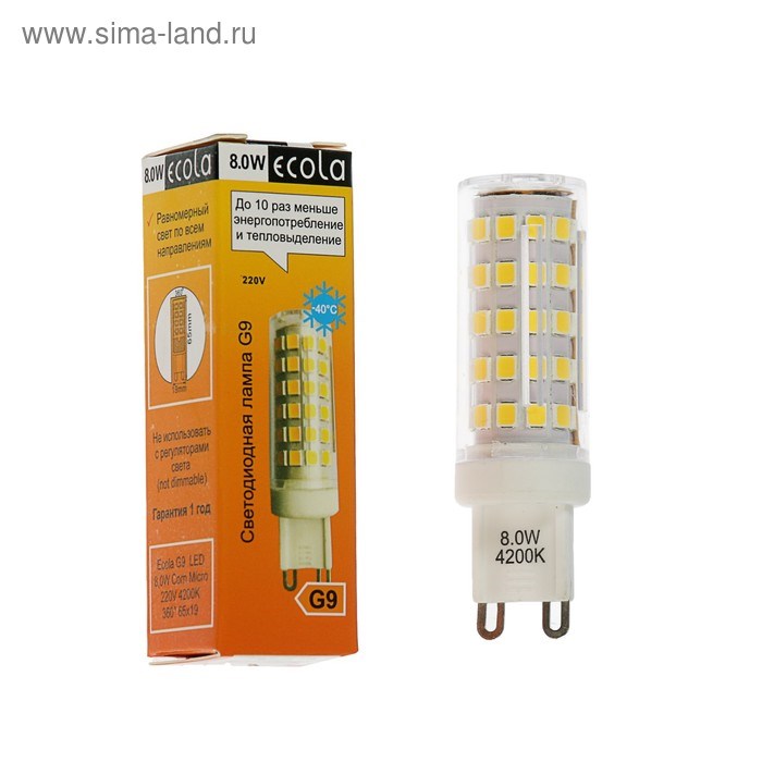 Лампа светодиодная Ecola LED Premium, G9, 8 Вт, 4200 K, 360°, 65x19 мм