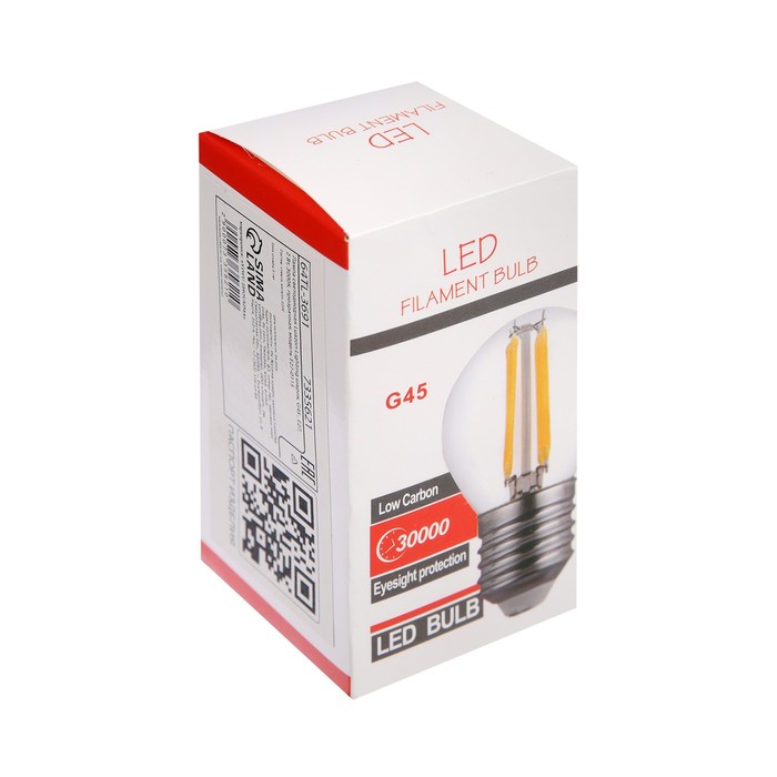 lampa-svetodiodnaja-luazon-lighting-sharik-g45-e27-2-vt-3000k-prozrachnaja-7335621-1 Лампа светодиодная Luazon Lighting шарик, G45 , E27, 2 Вт, 3000К, прозрачная — изображение 2